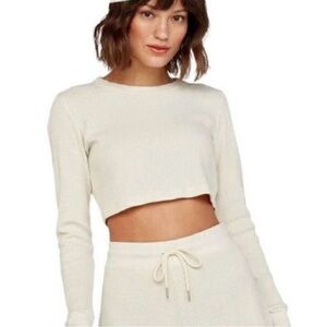 Women's Cream Long Sleeve Crop Top